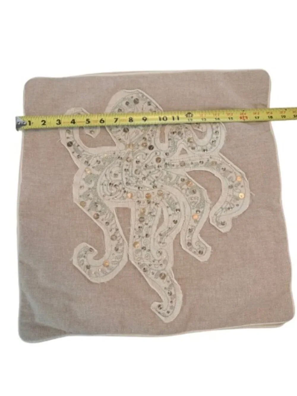 Pier 1 Beaded Octopus Appliqué Throw Pillow Covers Set (2) Coastal Neutral 18x18